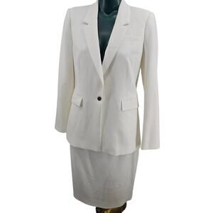 White House Black Market Ivory White Pencil Skirt Suit Old Money Size 8 3615